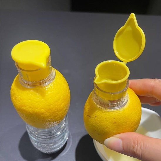 presse agrume dans deux citrons montrant bec verseur et couvercle
