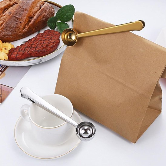 cuillère à café avec clip scellant sac papier