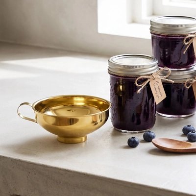 Entonnoir à confiture sur comptoir blanc