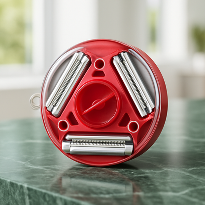 éplucheur-rond-rouge-sur-contoir-marbré-vert