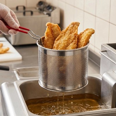 Passoire contenant filets de poisson frits