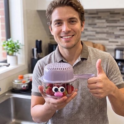 Passoire de fraises dans mains d'homme