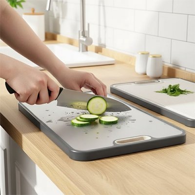 Planche a decouper femme tranche courgette