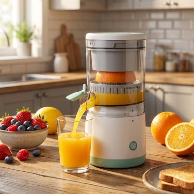 Presse Agrume Électrique jus d'orange se déverse dans un verre