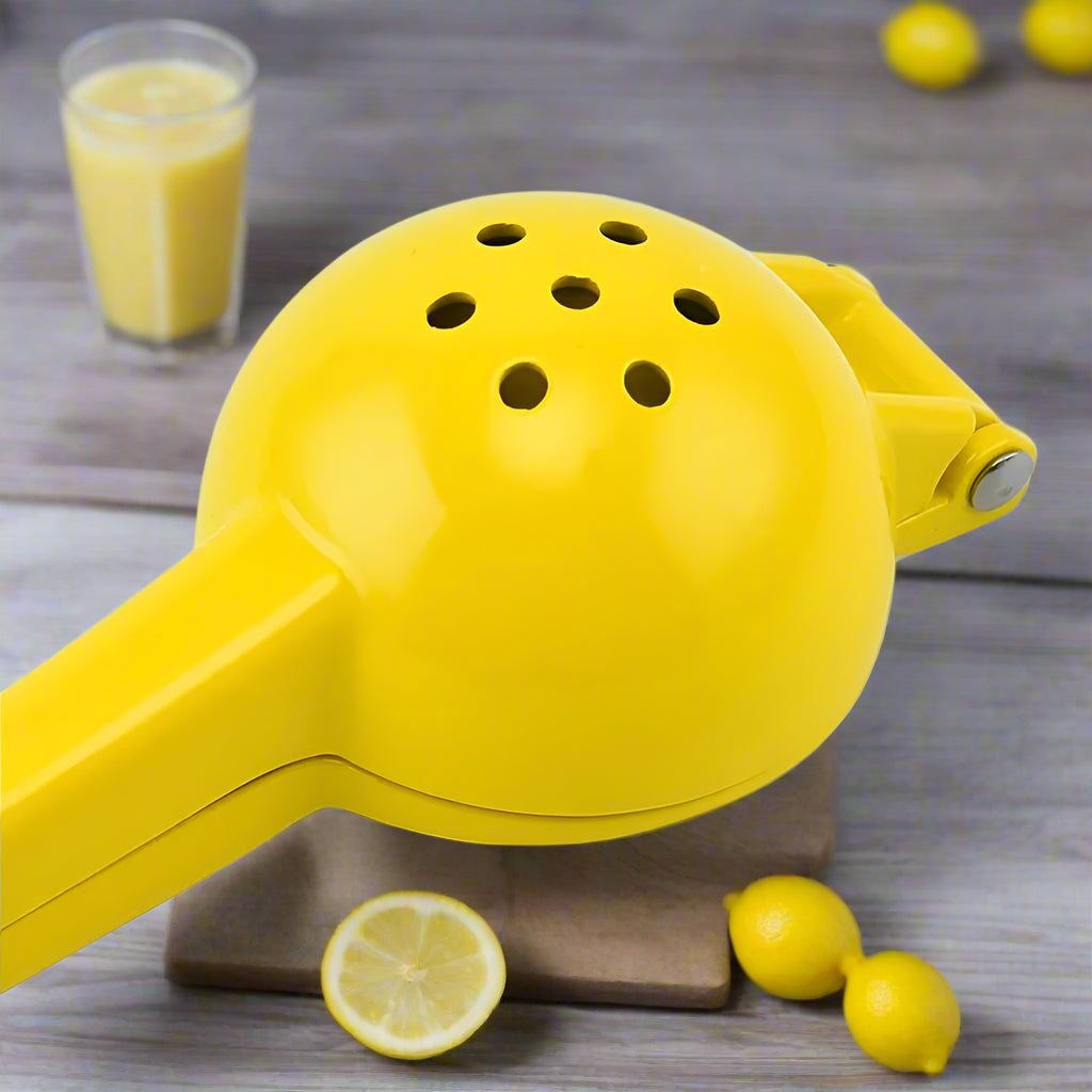 presse-agrumes-aluminium sur contoir bois gris