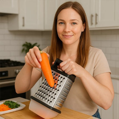 Râpe avec récipient intégré femme râpe carotte
