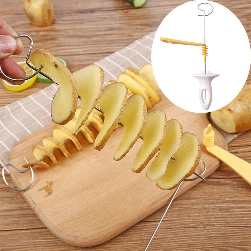 trancheuse-rotative avec patate tranchée sur brochette