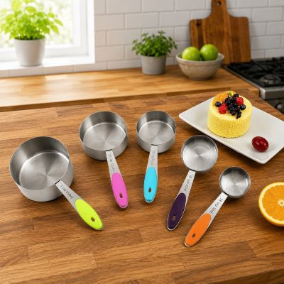 verre mesureur sur comptoir cuisine en bois