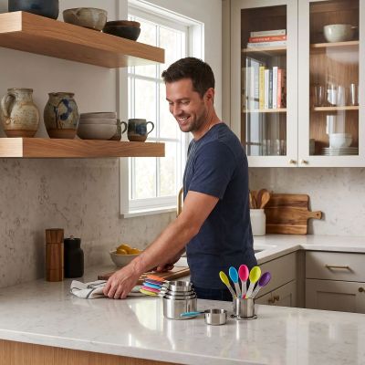 verre mesureur homme cuisine dans cuisine contemporaine