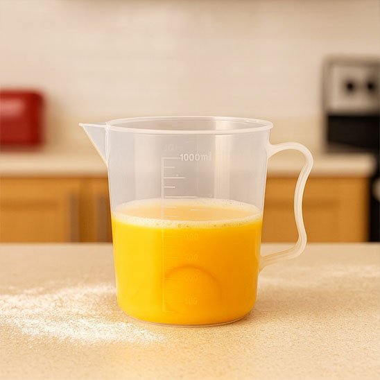 verre mesureur de jus sur comptoir cuisine