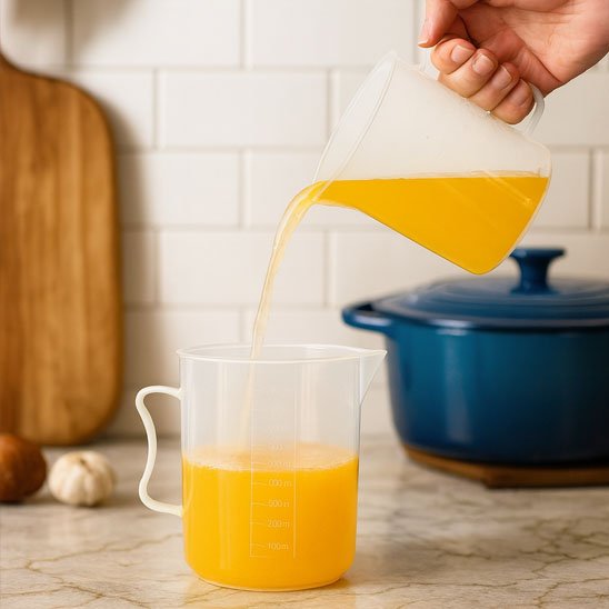 homme transvase jus d'un verre mesureur  l'autre